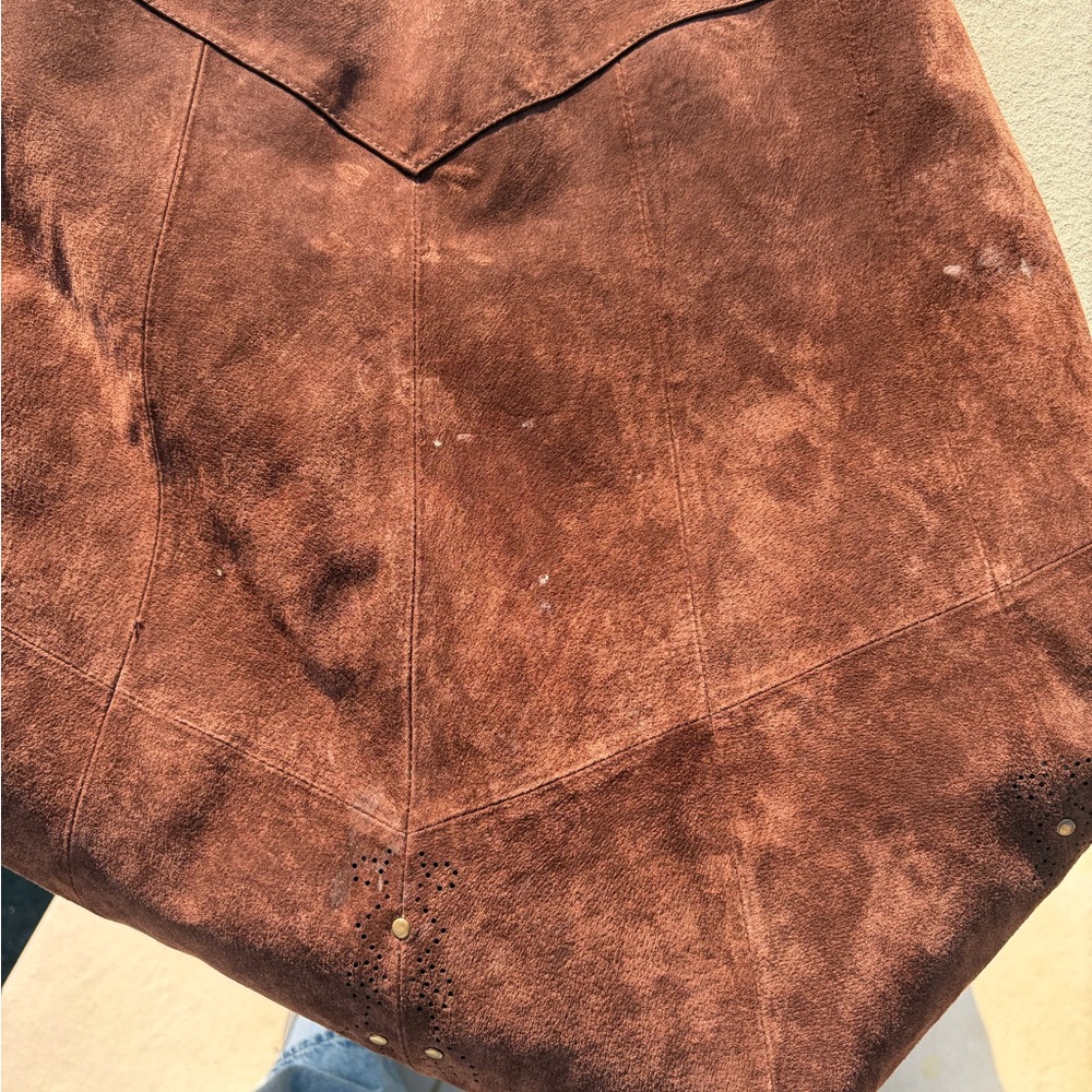 Coldwater Creek Brown Suede Leather Midi Skirt Western Boho Festival PM - Picture 5 of 5